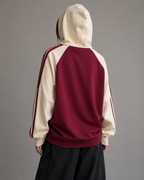 Women's Color Block Zip Up Hoodie - Striped Sleeve Oversized Fit