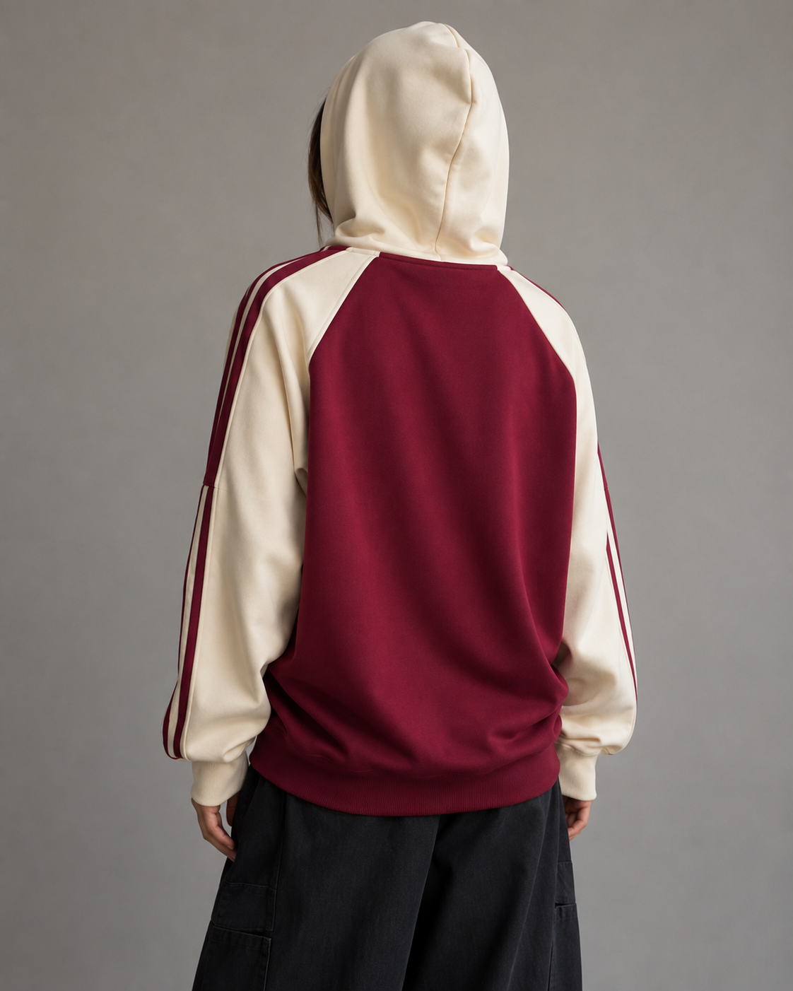 Women's Color Block Zip Up Hoodie - Striped Sleeve Oversized Fit