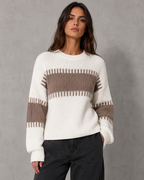 Women's Colorblock Knit Sweater - Crew Neck Long Sleeve Relaxed Fit