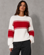 Women's Colorblock Knit Sweater - Crew Neck Long Sleeve Relaxed Fit