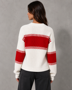 Women's Colorblock Knit Sweater - Crew Neck Long Sleeve Relaxed Fit