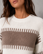 Women's Colorblock Knit Sweater - Crew Neck Long Sleeve Relaxed Fit