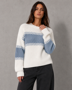 Women's Colorblock Knit Sweater - Crew Neck Long Sleeve Relaxed Fit