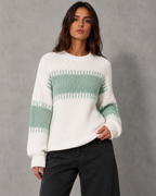 Women's Colorblock Knit Sweater - Crew Neck Long Sleeve Relaxed Fit