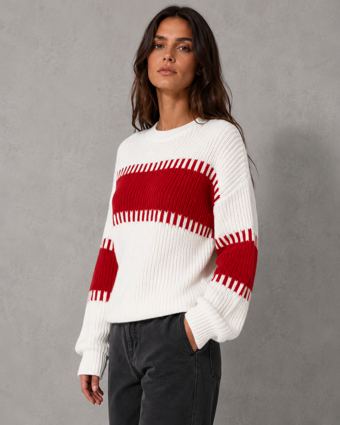 Women's Colorblock Knit Sweater - Crew Neck Long Sleeve Relaxed Fit