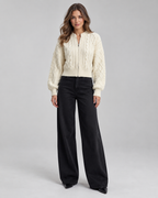 Women's Cropped Balloon Sleeve Cable Knit Cardigan