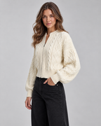 Women's Cropped Balloon Sleeve Cable Knit Cardigan