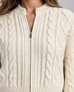 Women's Cropped Balloon Sleeve Cable Knit Cardigan