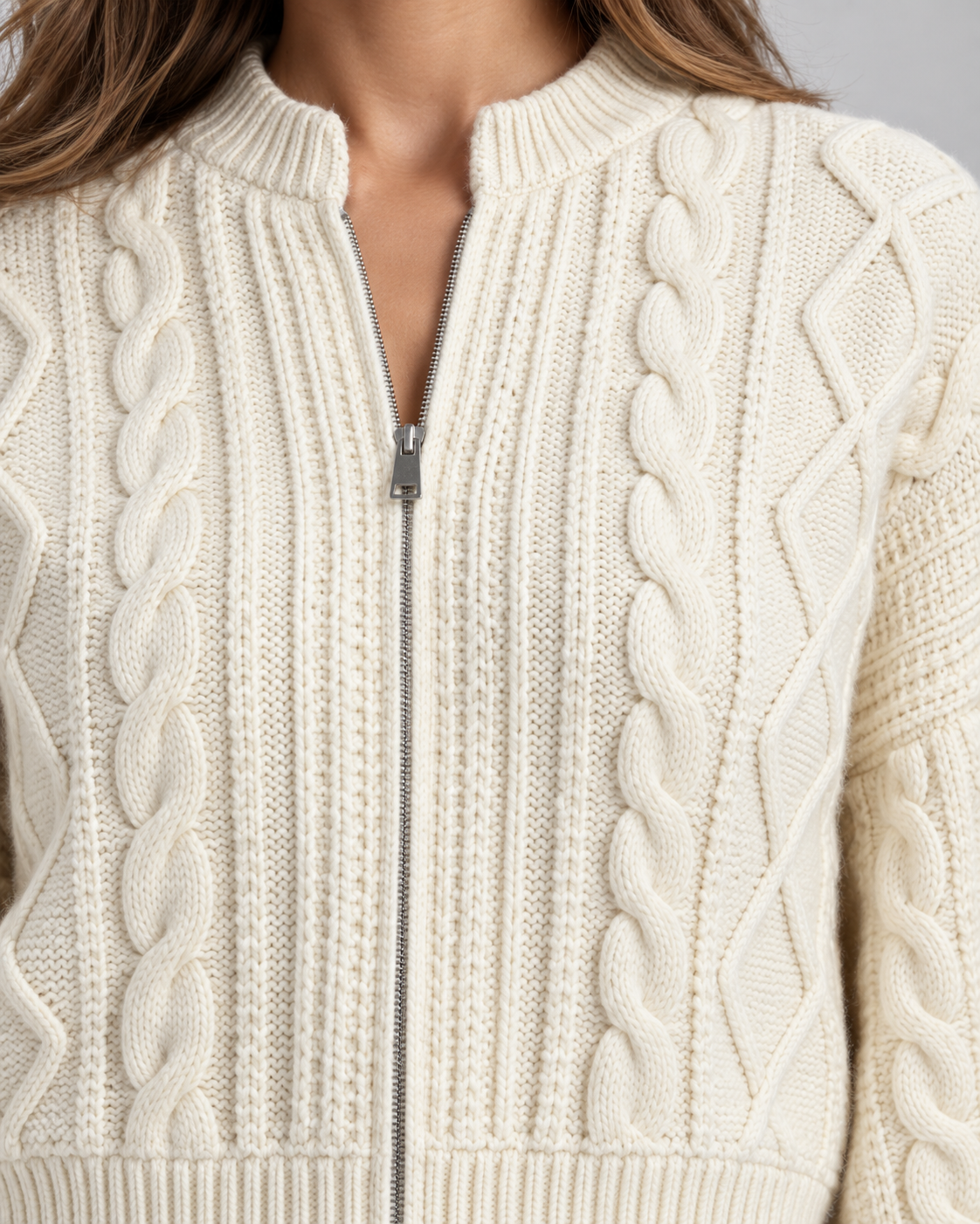 Women's Cropped Balloon Sleeve Cable Knit Cardigan