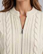 Women's Cropped Balloon Sleeve Cable Knit Cardigan