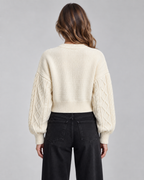 Women's Cropped Balloon Sleeve Cable Knit Cardigan