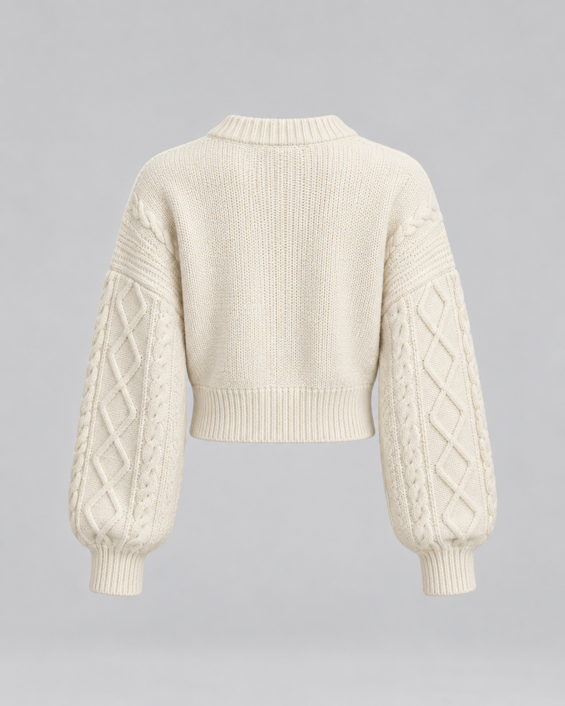 Women's Cropped Balloon Sleeve Cable Knit Cardigan