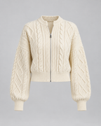 Women's Cropped Balloon Sleeve Cable Knit Cardigan