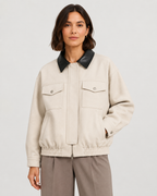 Women's Cropped Suede Barn Jacket Contrast Collar