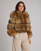 Women's Cropped Brown Fur Jacket - Oversized Collar
