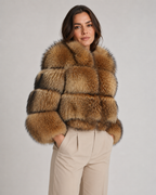 Women's Cropped Brown Fur Jacket - Oversized Collar