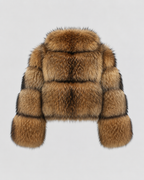 Women's Cropped Brown Fur Jacket - Oversized Collar