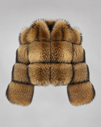 Women's Cropped Brown Fur Jacket - Oversized Collar