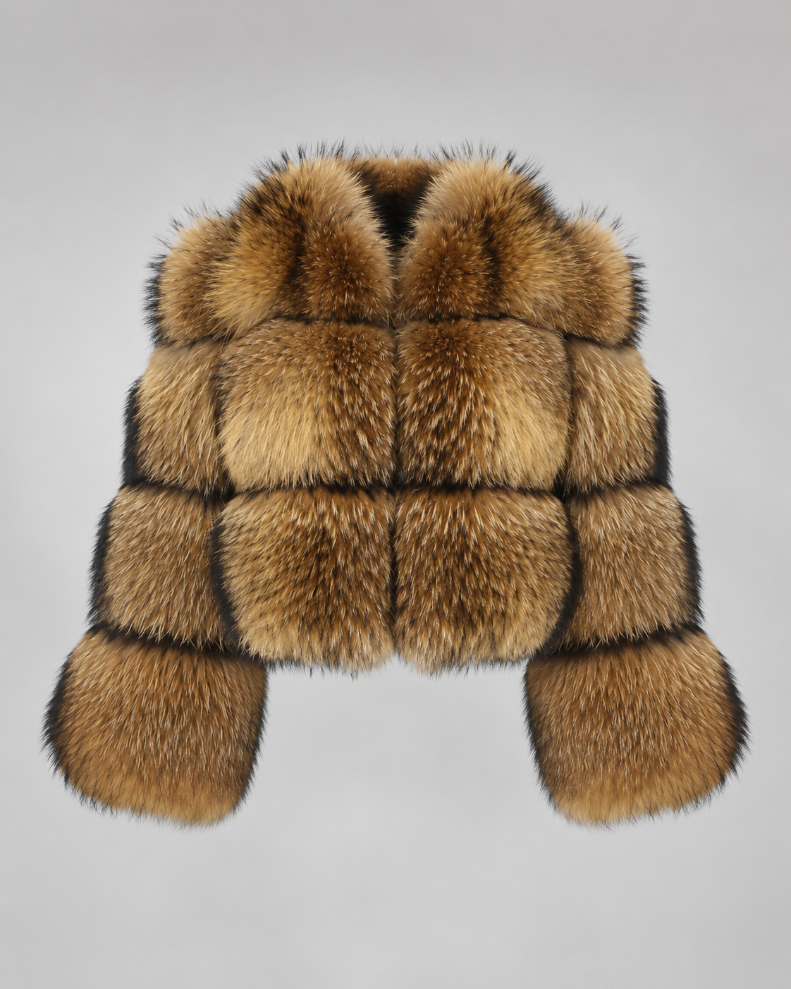 Women's Cropped Brown Fur Jacket - Oversized Collar