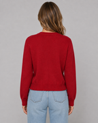 Women's Cropped Button Cardigan - Crew Neck Relaxed Fit