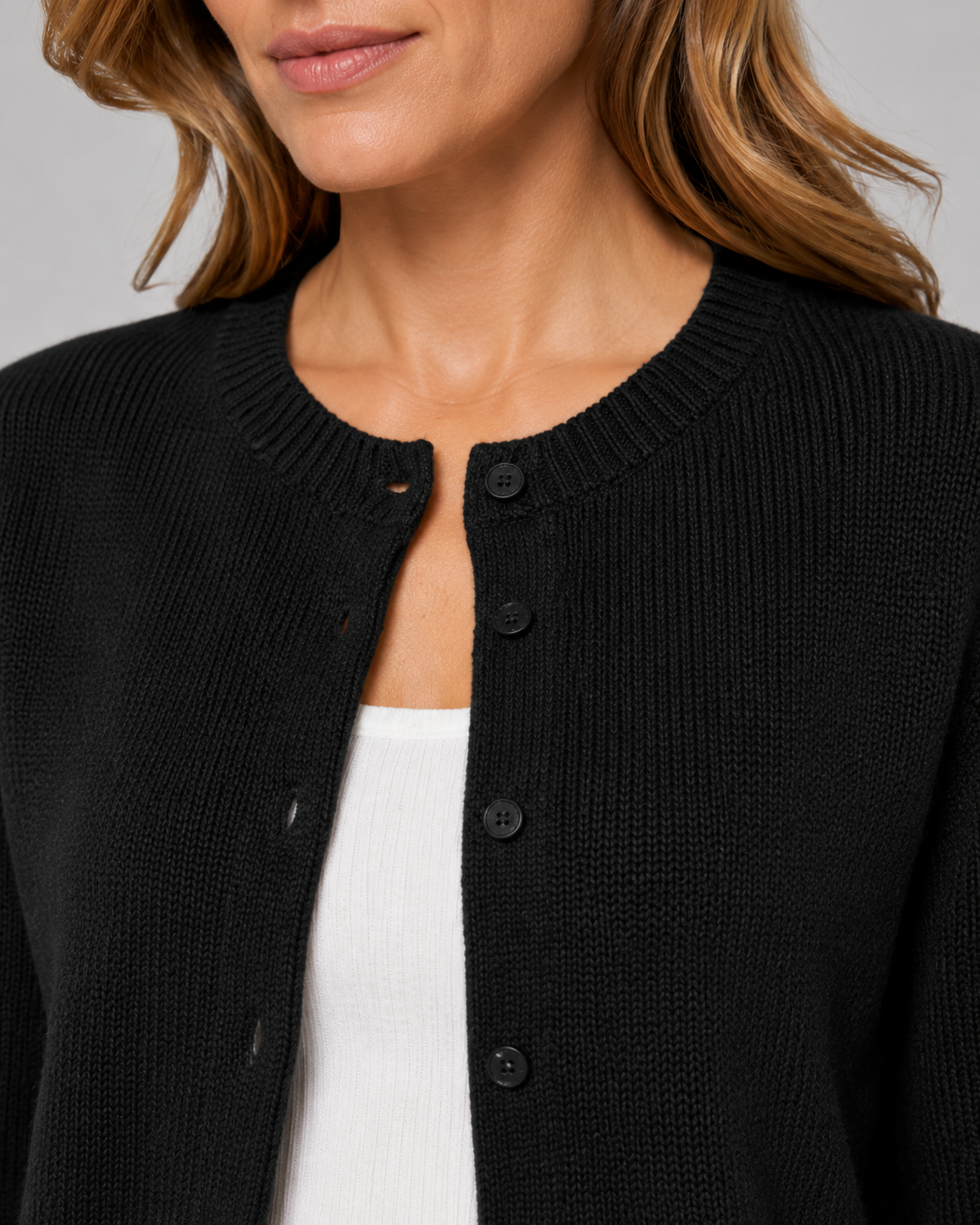 Women's Cropped Button Cardigan - Crew Neck Relaxed Fit