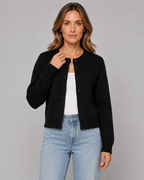 Women's Cropped Button Cardigan - Crew Neck Relaxed Fit