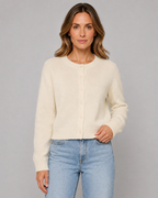 Women's Cropped Button Cardigan - Crew Neck Relaxed Fit