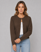 Women's Cropped Button Cardigan - Crew Neck Relaxed Fit