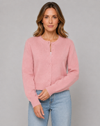 Women's Cropped Button Cardigan - Crew Neck Relaxed Fit