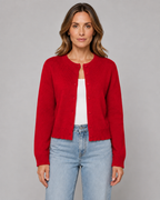 Women's Cropped Button Cardigan - Crew Neck Relaxed Fit