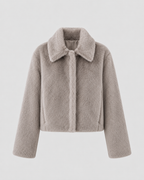 Women's Cropped Fur Jacket - Wide Collar Long Sleeve