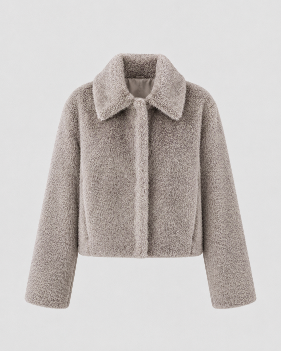 Women's Cropped Fur Jacket - Wide Collar Long Sleeve