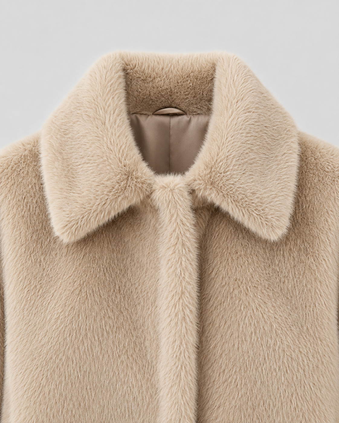 Women's Cropped Fur Jacket - Wide Collar Long Sleeve
