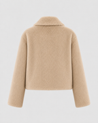 Women's Cropped Fur Jacket - Wide Collar Long Sleeve