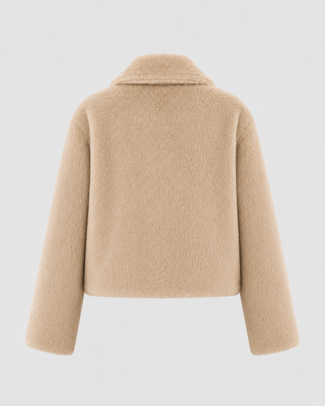 Women's Cropped Fur Jacket - Wide Collar Long Sleeve