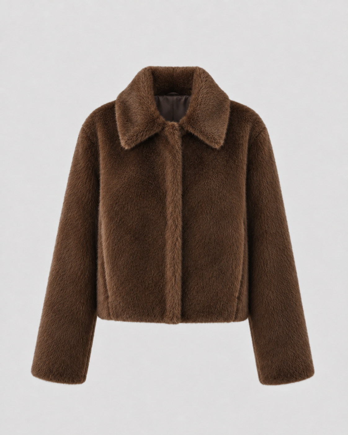 Women's Cropped Fur Jacket - Wide Collar Long Sleeve