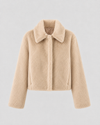 Women's Cropped Fur Jacket - Wide Collar Long Sleeve
