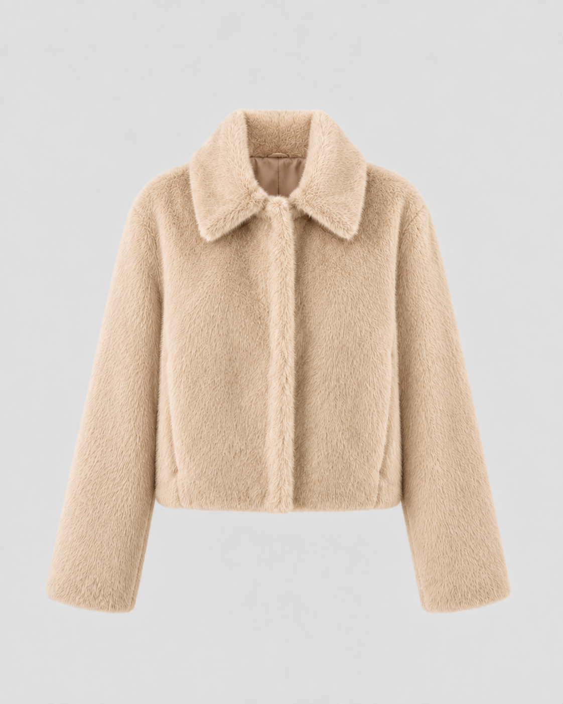 Women's Cropped Fur Jacket - Wide Collar Long Sleeve