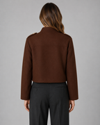 Women's Cropped Gold Button Jacket - Stand Collar