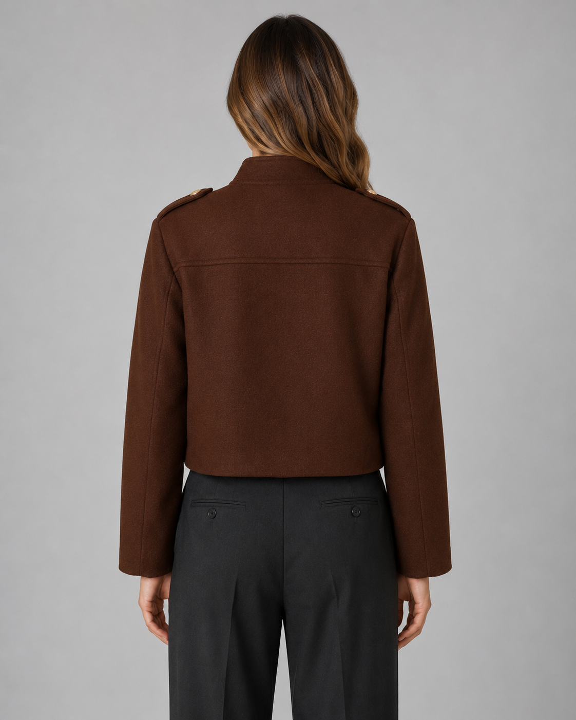 Women's Cropped Gold Button Jacket - Stand Collar