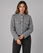 Women's Cropped Gold Button Jacket - Stand Collar