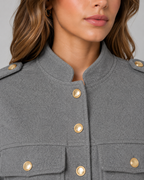 Women's Cropped Gold Button Jacket - Stand Collar