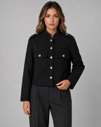 Women's Cropped Gold Button Jacket - Stand Collar