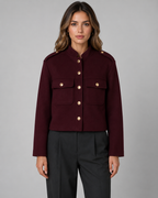 Women's Cropped Gold Button Jacket - Stand Collar