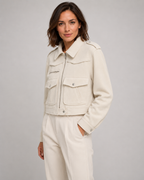 Women's Cropped Suede Jacket with Snap Flap Pockets