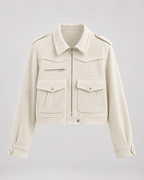 Women's Cropped Suede Jacket with Snap Flap Pockets