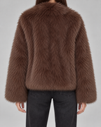 Women's Deep Brown Faux Fur Jacket - Cropped Fit