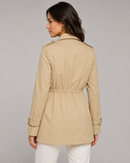 Women's Short Trench Coat Double-Breasted Drawstring Waist