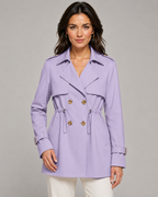 Women's Short Trench Coat Double-Breasted Drawstring Waist