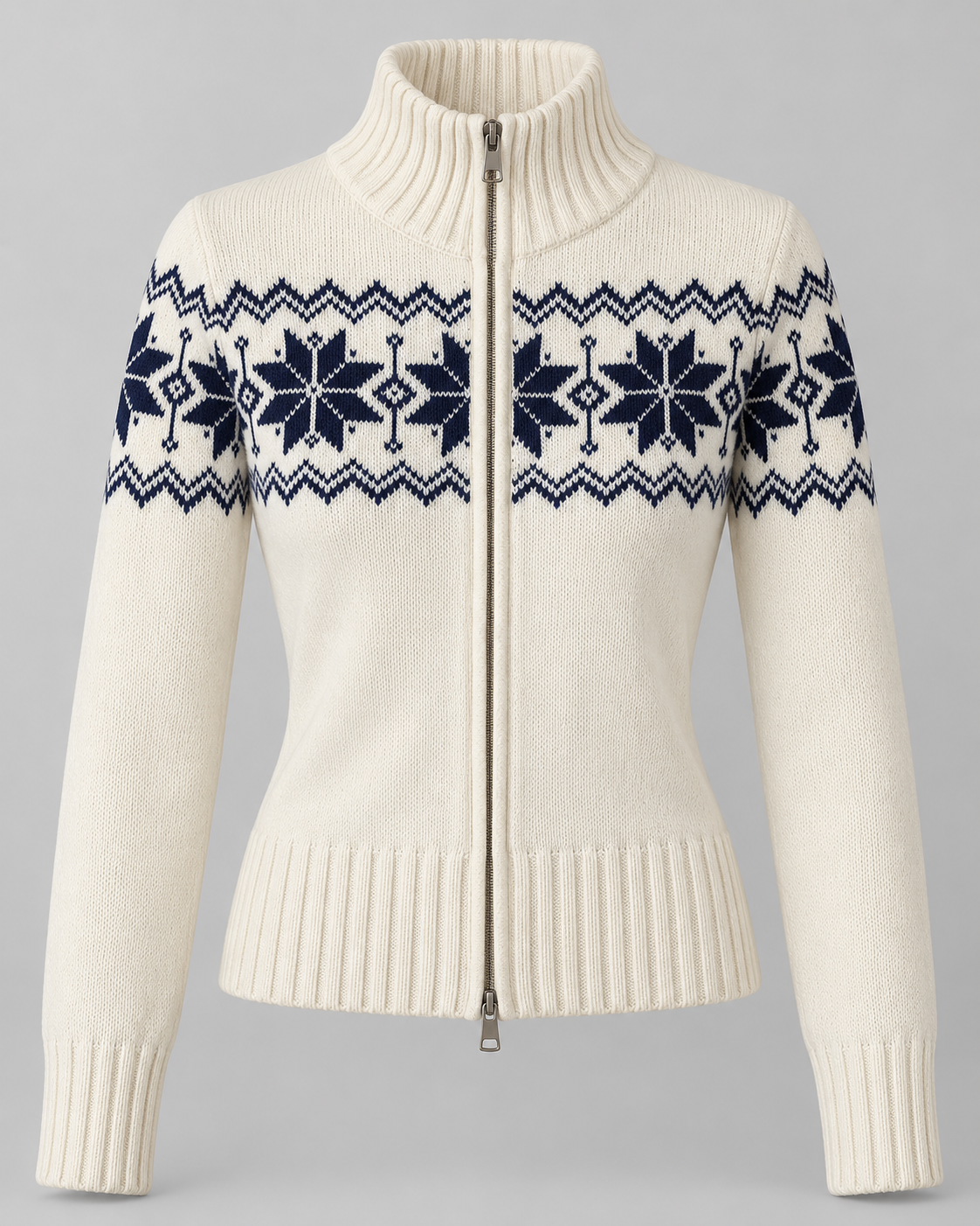 Women's Fair Isle Cardigan - Snowflake Funnel Neck